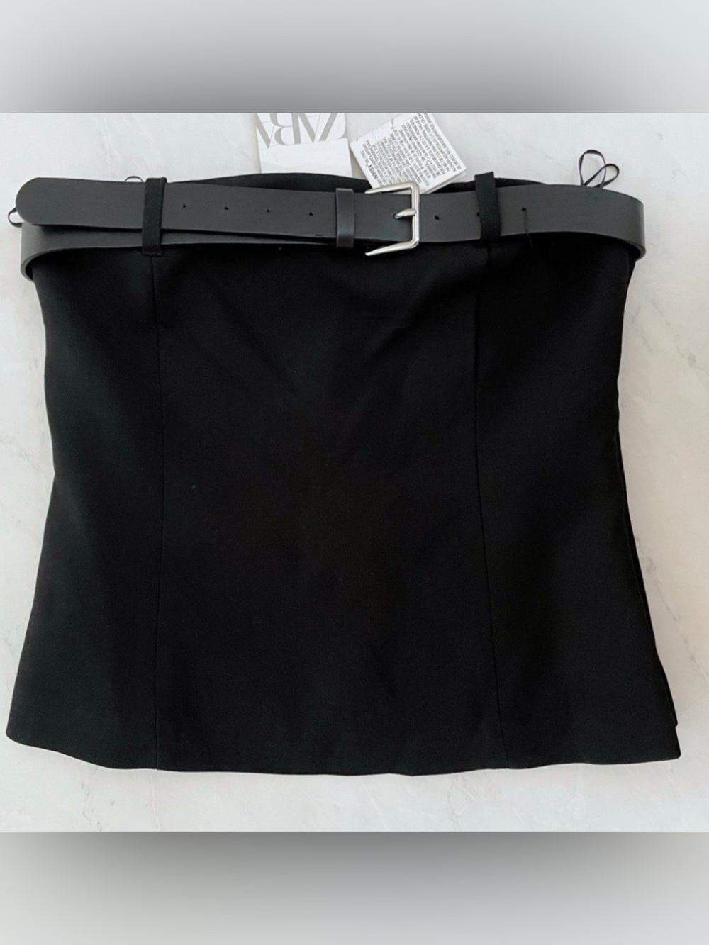Zara Black Mini Skirt with Wide Buckle Belt